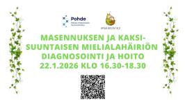 Ensitietoa masennuksesta ja kaksisuuntaisesta mielialahäiriöstä to 22.1. klo 16.30-18.30