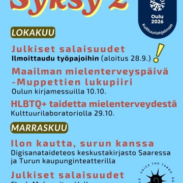 🐚 Voice the Taboo -syksy jatkuu! Syksyn ohjelmassa on vielä monenlaista nähtävää, koettavaa ja itse tekemistä. 🎭 Julki...