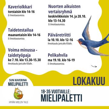 Nuorten aikuisten Mielipaletti-toiminnassa on lokakuussa mukavia osallistumisen mahdollisuuksia 🍁 Ilmoittaudu mukaan Vo...