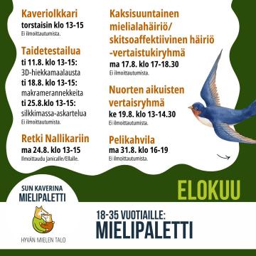 Hei nuori aikuinen, tervetuloa Mielipaletin toimintaan myös elokuussa 🌻🦋 #mielipaletti #hyvanmielentalo #oulu #mielent...