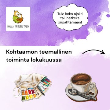 🍂 Tutustu Hyviksen Kohtaamon lokakuun ohjelmaan Lokakuussa Kohtaamossa on tarjolla yhdessäoloa, luovia työpajoja, verta...
