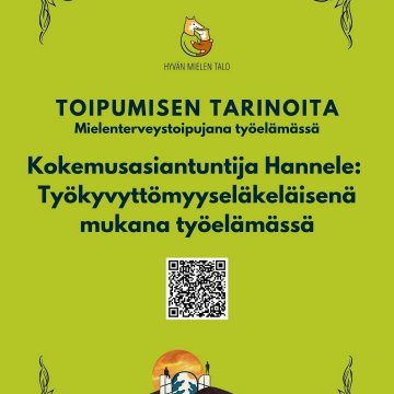 Toipumisen tarinat - Mielenterveystoipujana työelämässä -verkkoluennolla to 11.6. klo 17-18 kokemusasiantuntijamme Hanne...