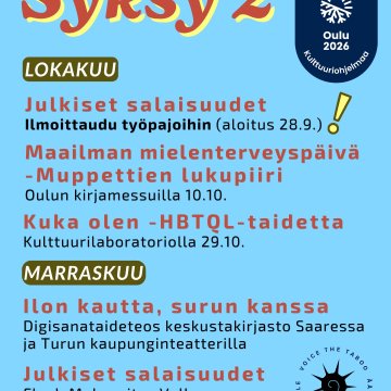 🐚 Voice the Taboo -syksy jatkuu! Syksyn ohjelmassa on vielä monenlaista nähtävää, koettavaa ja itse tekemistä. 🎭 @kult...