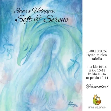 Tervetuloa tutustumaan lokakuun taidenäyttelyyn Hyvikselle! Saara Holapan Soft & Serene -näyttely koostuu pääosin vesivä...