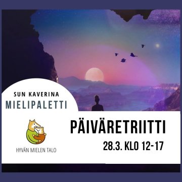 Hei 18-35-vuotias! Mielipaletin Päiväretriitti 28.3. klo 12-17 tarjoaa mahdollisuuden pysähtyä, rauhoittua intuitiivisen...